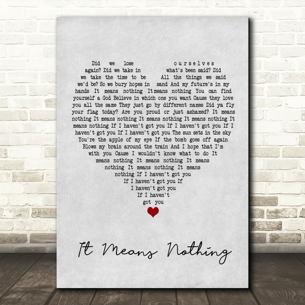 Stereophonics It Means Nothing Grey Heart Song Lyric Music Print