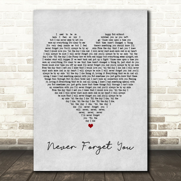 Zara Larsson Never Forget You Grey Heart Song Lyric Music Print