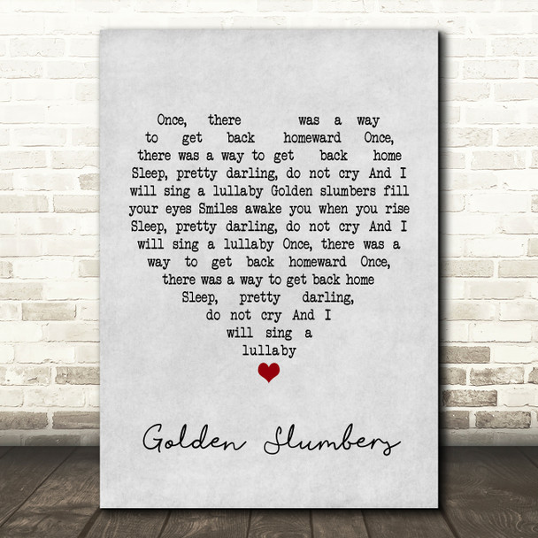 The Beatles Golden Slumbers Grey Heart Song Lyric Music Print