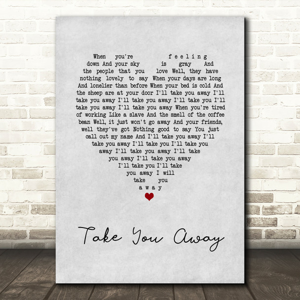 Angus & Julia Stone Take You Away Grey Heart Song Lyric Music Print