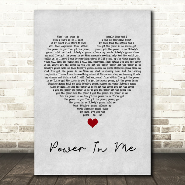 Rebecca Lawrence Power In Me Grey Heart Song Lyric Music Print