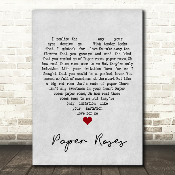 Janice Torre Paper Roses Grey Heart Song Lyric Music Print