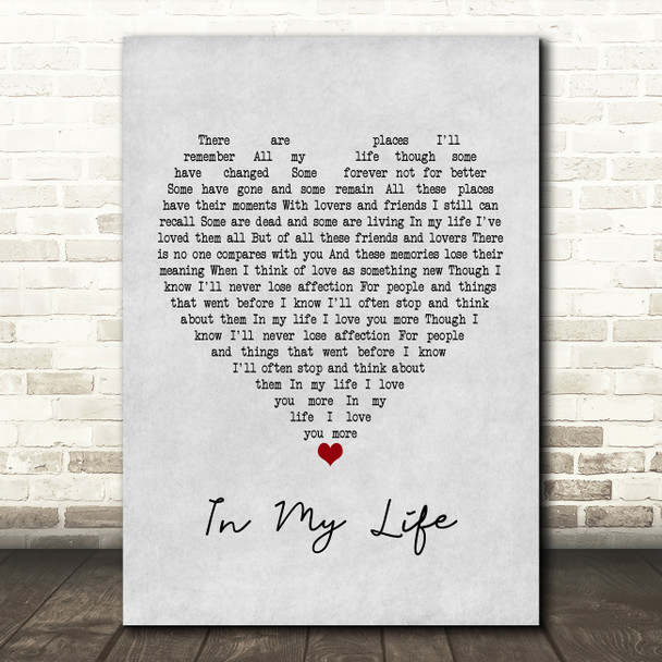 John Lennon In My Life Grey Heart Song Lyric Music Print