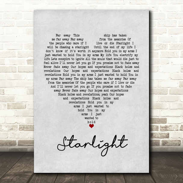 Muse Starlight Grey Heart Song Lyric Music Print