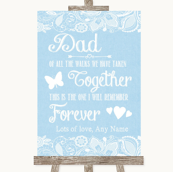 Blue Burlap & Lace Dad Walk Down The Aisle Personalized Wedding Sign