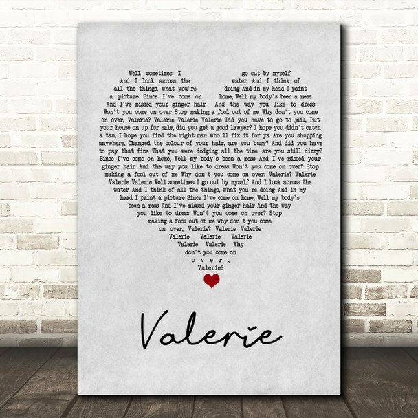 Amy Winehouse Valerie Grey Heart Song Lyric Music Print