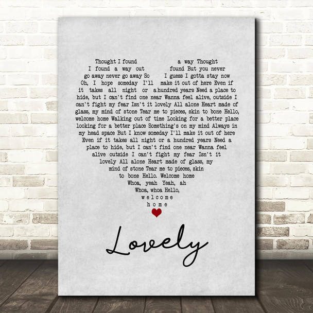 Billie Eilish and Khalid Lovely Grey Heart Song Lyric Music Print