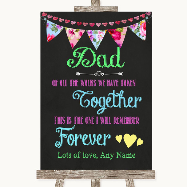 Bright Bunting Chalk Dad Walk Down The Aisle Personalized Wedding Sign