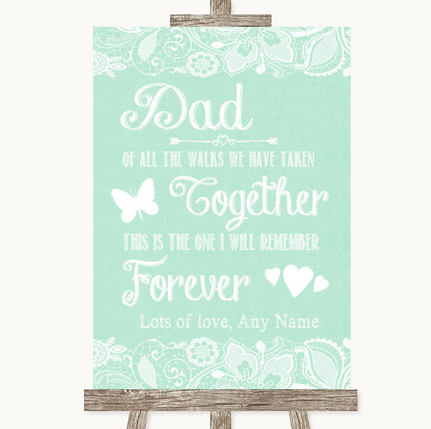 Green Burlap & Lace Dad Walk Down The Aisle Personalized Wedding Sign