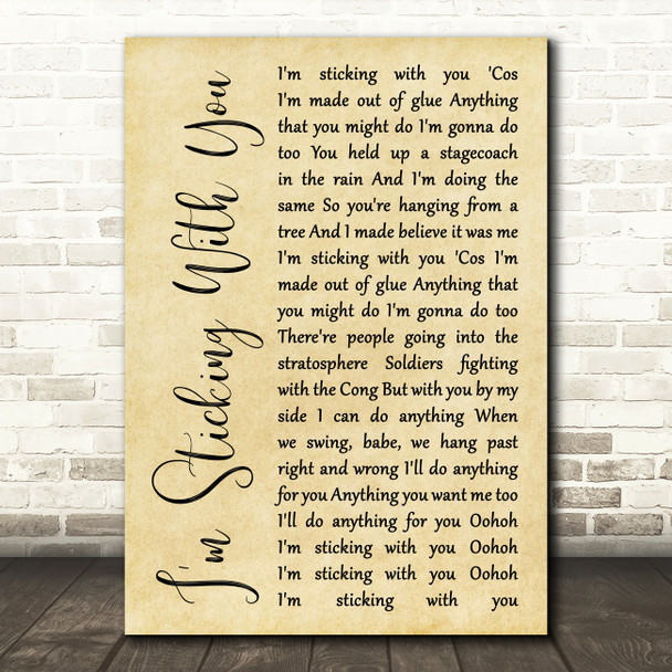 The Velvet Underground I'm Sticking With You Rustic Script Song Lyric Music Print