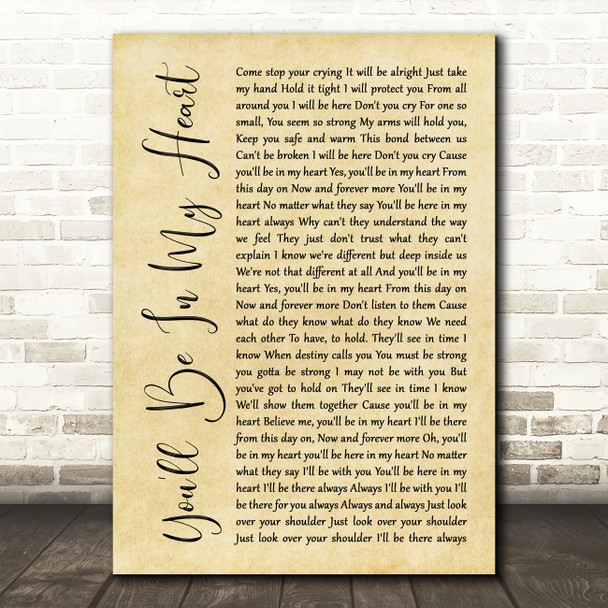 Phil Collins You'll Be In My Heart Rustic Script Song Lyric Music Print