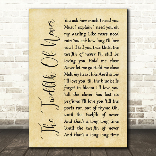Charlie Landsborough The Twelfth Of Never Rustic Script Song Lyric Music Print