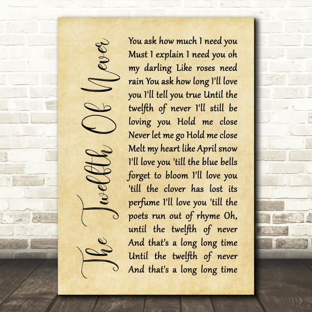 Charlie Landsborough The Twelfth Of Never Rustic Script Song Lyric Music Print