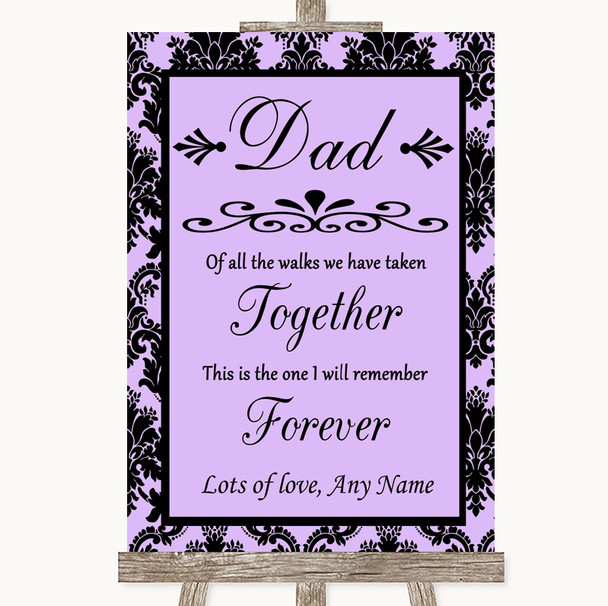 Lilac Damask Dad Walk Down The Aisle Personalized Wedding Sign