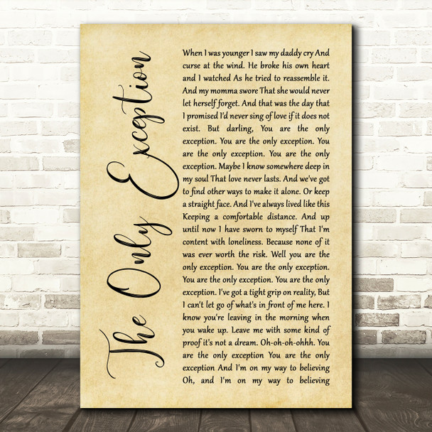 Paramore The Only Exception Rustic Script Song Lyric Music Print