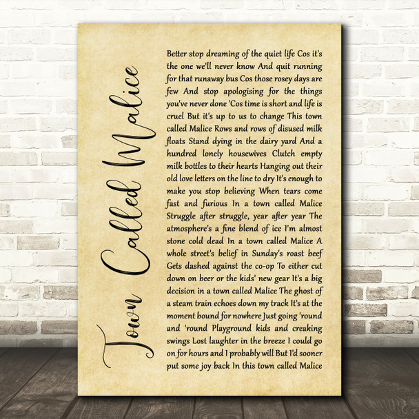 The Jam Town Called Malice Rustic Script Song Lyric Music Print