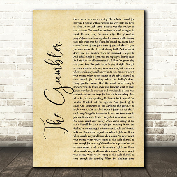 Kenny Rogers The Gambler Rustic Script Song Lyric Music Print