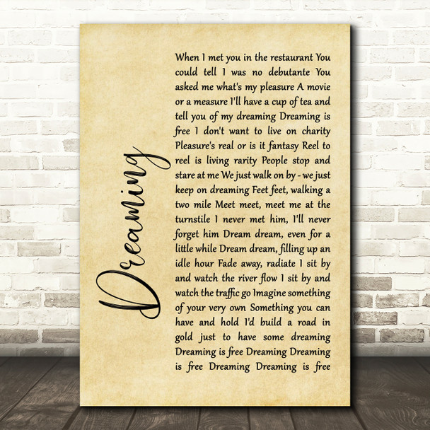 Blondie Dreaming Rustic Script Song Lyric Music Print