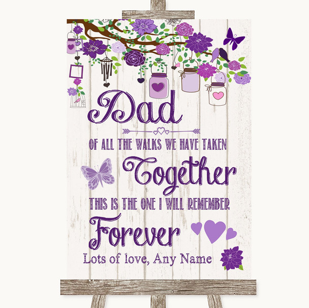 Purple Rustic Wood Dad Walk Down The Aisle Personalized Wedding Sign