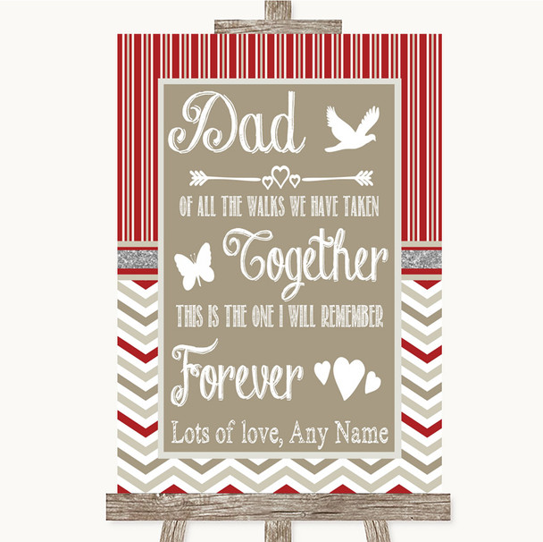 Red & Grey Winter Dad Walk Down The Aisle Personalized Wedding Sign