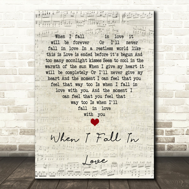 Nat King Cole When I Fall In Love Script Heart Song Lyric Music Print