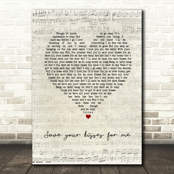 save your kisses for me Brotherhood of Man Script Heart Song Lyric Music Print