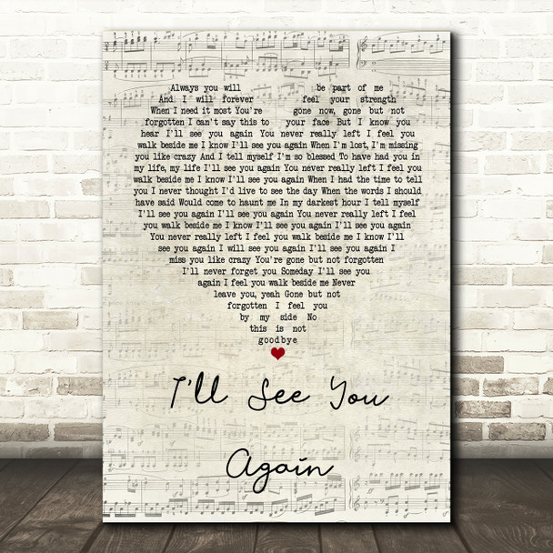 Westlife I'll See You Again Script Heart Song Lyric Music Print