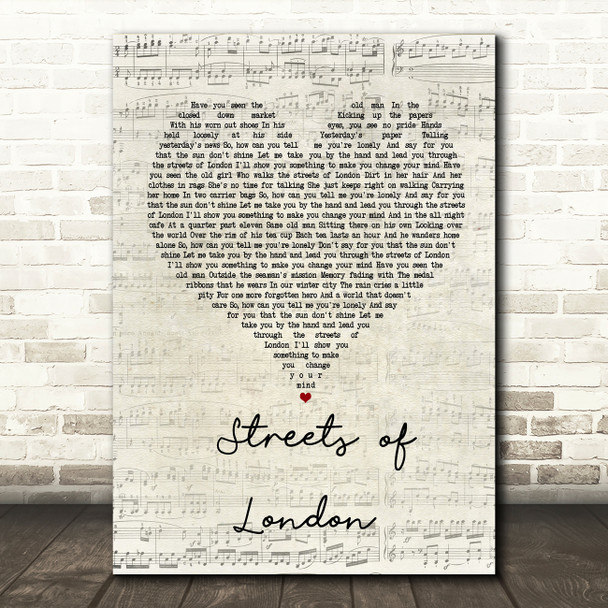 STREETS OF LONDON Script Heart Song Lyric Music Print