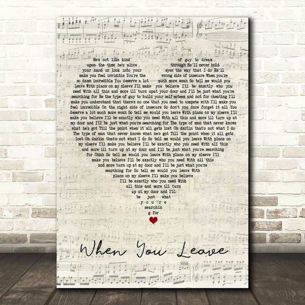 Jamie Mathias When You Leave Script Heart Song Lyric Music Print