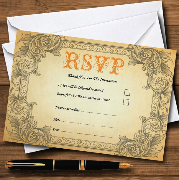 Typography Vintage Orange Postcard Personalized RSVP Cards