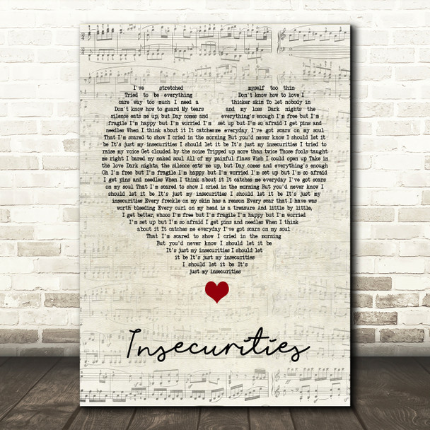 Jess Glynne Insecurities Script Heart Song Lyric Music Print