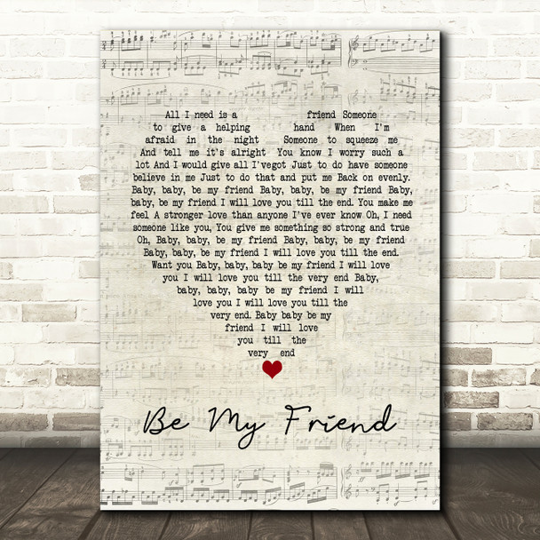 Free Be My Friend Script Heart Song Lyric Music Print