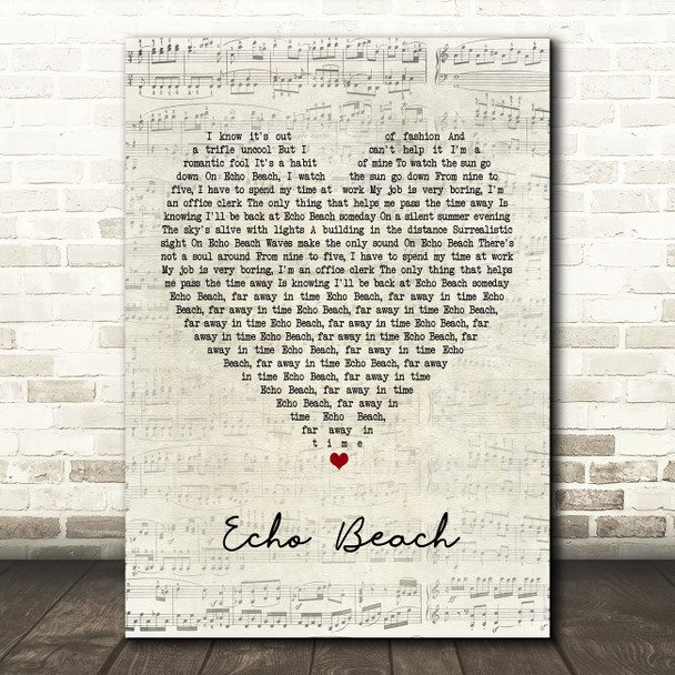 Martha & The Muffins Echo Beach Script Heart Song Lyric Music Print