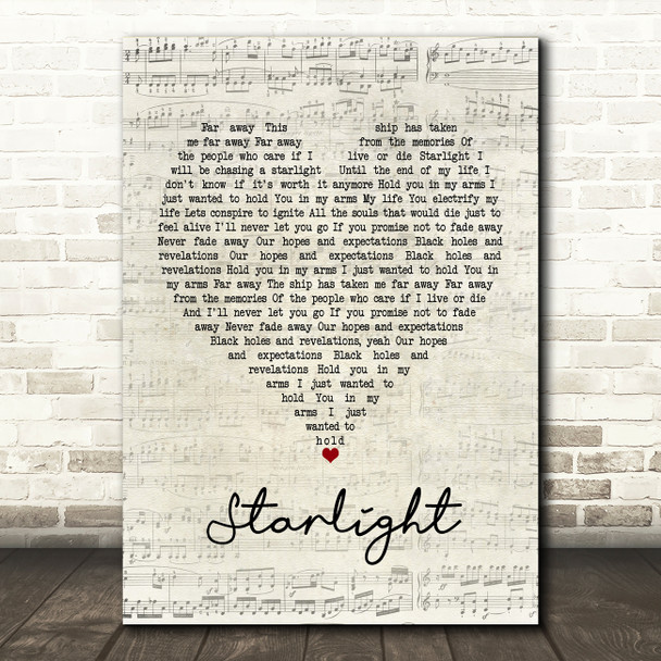 Muse Starlight Script Heart Song Lyric Music Print