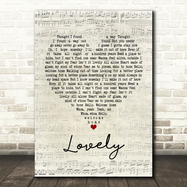 Billie Eilish and Khalid Lovely Script Heart Song Lyric Music Print