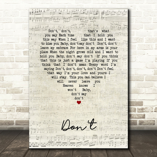 Elvis Presley Don't Script Heart Song Lyric Music Print