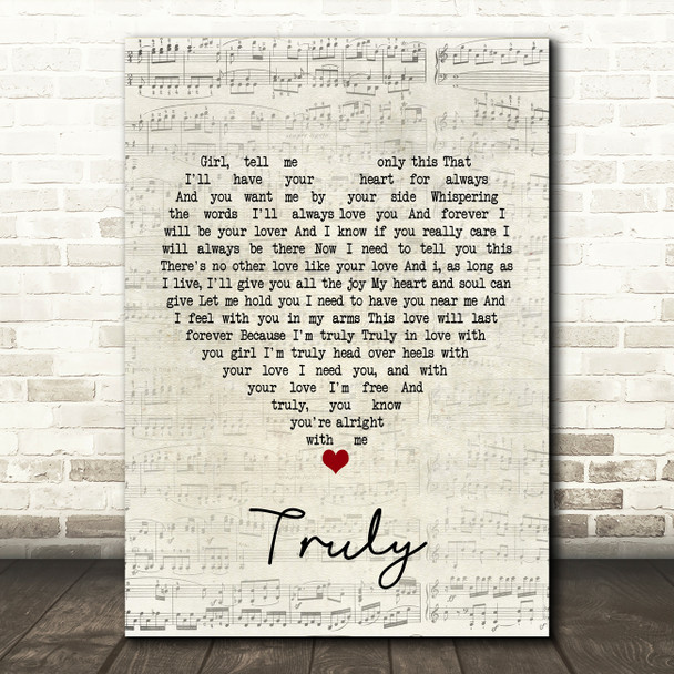 Lionel Richie Truly Script Heart Song Lyric Music Print