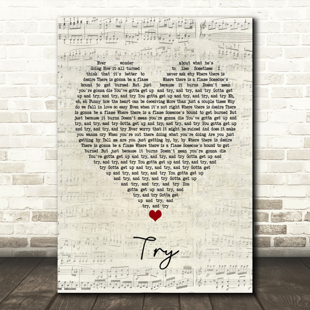 Pink Try Script Heart Song Lyric Music Print