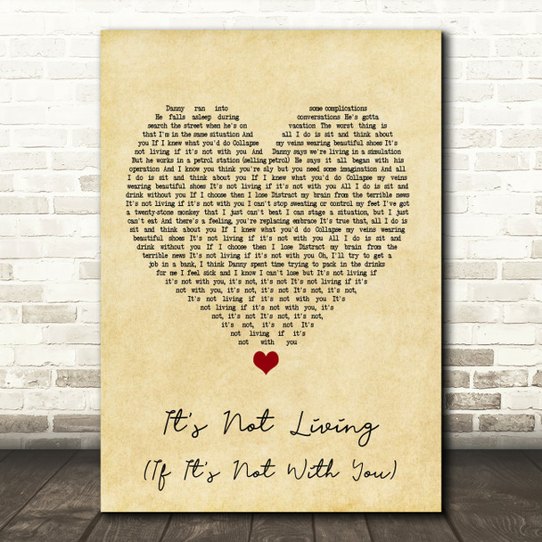 The 1975 It's Not Living (If It's Not With You) Vintage Heart Song Lyric Music Print