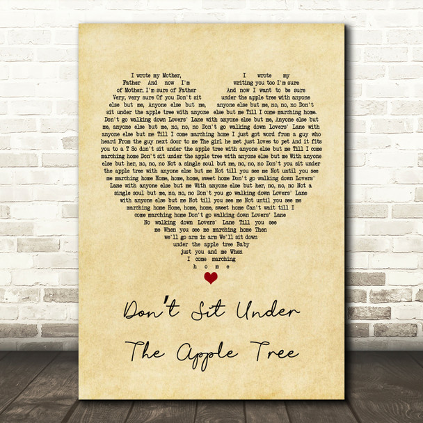 The Andrews Sisters Don't sit under the Apple tree Vintage Heart Song Lyric Music Print