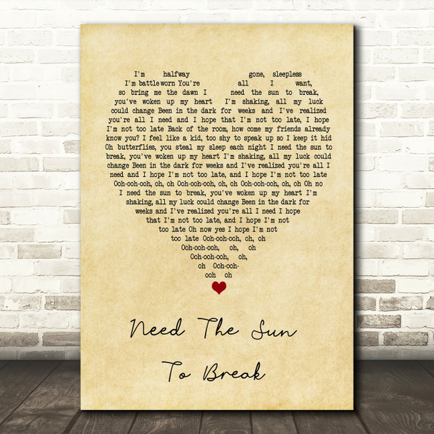 James Bay Need The Sun To Break Vintage Heart Song Lyric Music Print