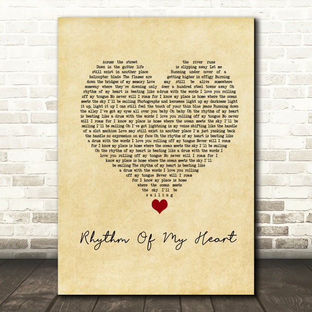Rod Stewart Rhythm Of My Heart Vintage Heart Song Lyric Music Print