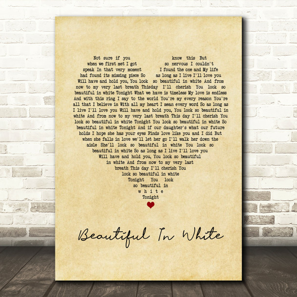 Westlife Beautiful In White Vintage Heart Song Lyric Music Print