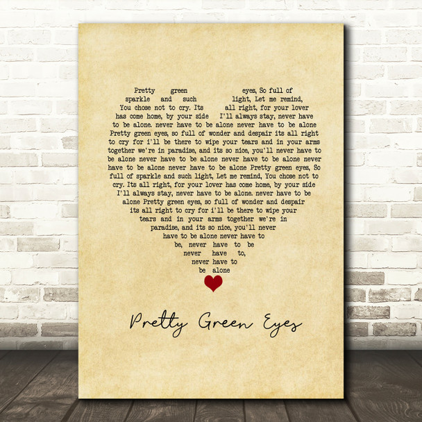 Ultrabeat Pretty Green Eyes Vintage Heart Song Lyric Music Print