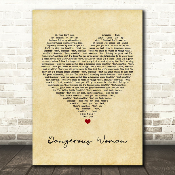 Ariana Grande Dangerous Woman Vintage Heart Song Lyric Music Print