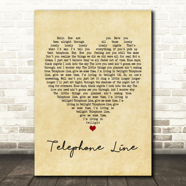 Electric Light Orchestra Telephone Line Vintage Heart Song Lyric Music Print