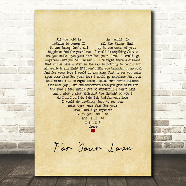 Stevie Wonder For Your Love Vintage Heart Song Lyric Music Print