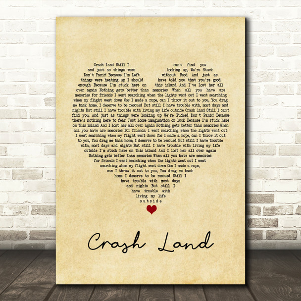 Twin Atlantic Crash Land Vintage Heart Song Lyric Music Print