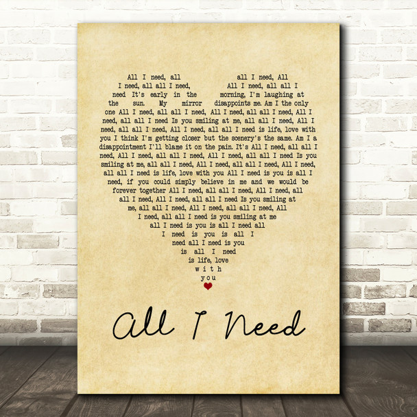 AWOLNATION All I Need Vintage Heart Song Lyric Music Print