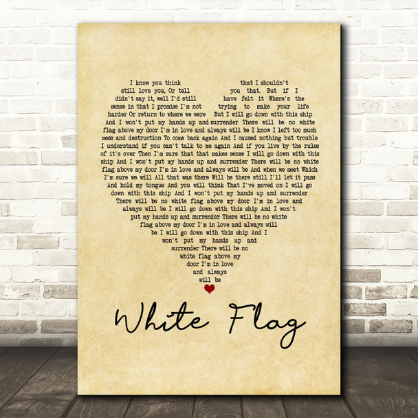 Dido White Flag Vintage Heart Song Lyric Music Print